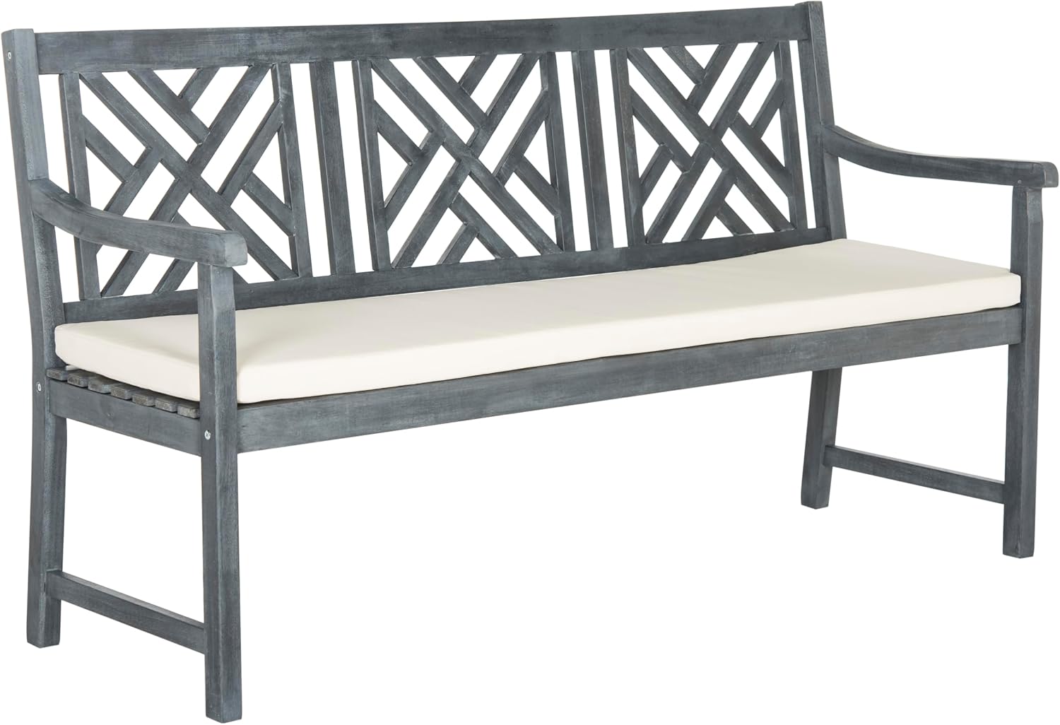 Safavieh PAT6738K Outdoor Collection Bradbury Grey 3 Seat Bench, Dark Slate Gray/Beige