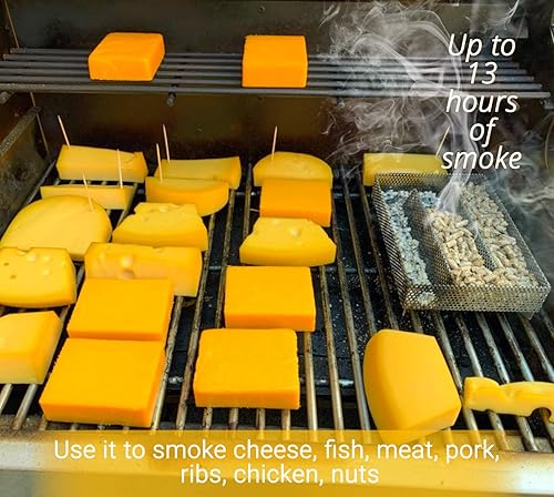Miniatura 4 de Kaduf Bandeja para ahumar pellets de 5 x 8 pulgadas, 12 horas de humo ondulante, tubo ahumador para ahumar carne caliente y fría, pescado, queso con