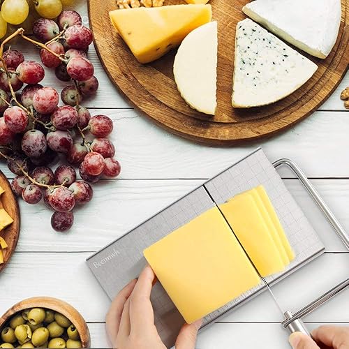 Miniatura 6 de Cortadora de queso, rebanadora de queso de acero inoxidable con escala de tamaño precisa, rebanadora de queso de alambre para mantequilla de queso,