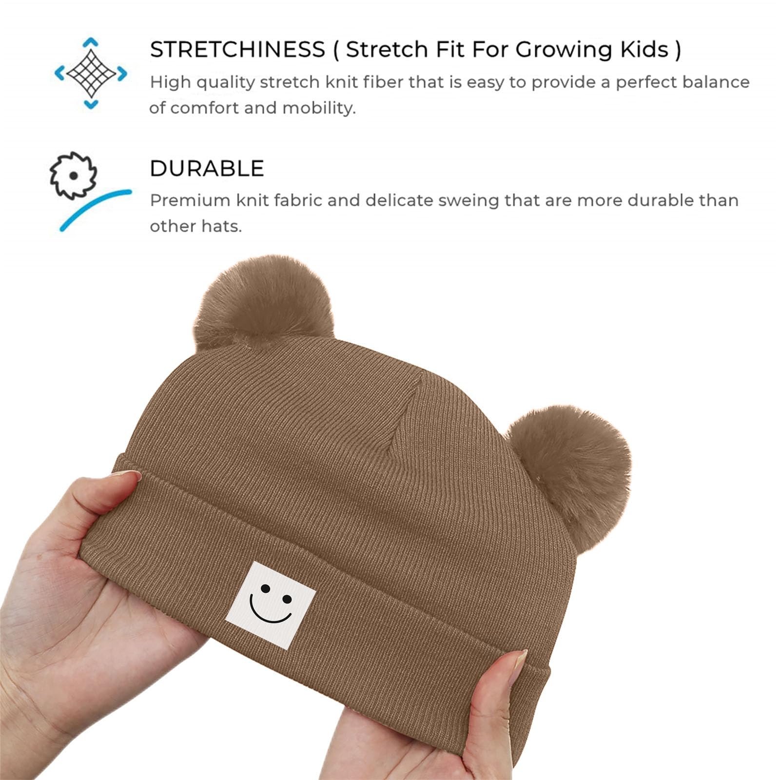 Gorro de punto de invierno suave y cálido con pompones para niños y niñas