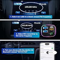 Vista 7 de Syncwire Bluetooth 5.4 Transmisor FM Adaptador de coche 48W (PD 36W y 12W) [Interruptor de luz] [Sonido de bajo HiFi] [Carga rápida] Adaptador