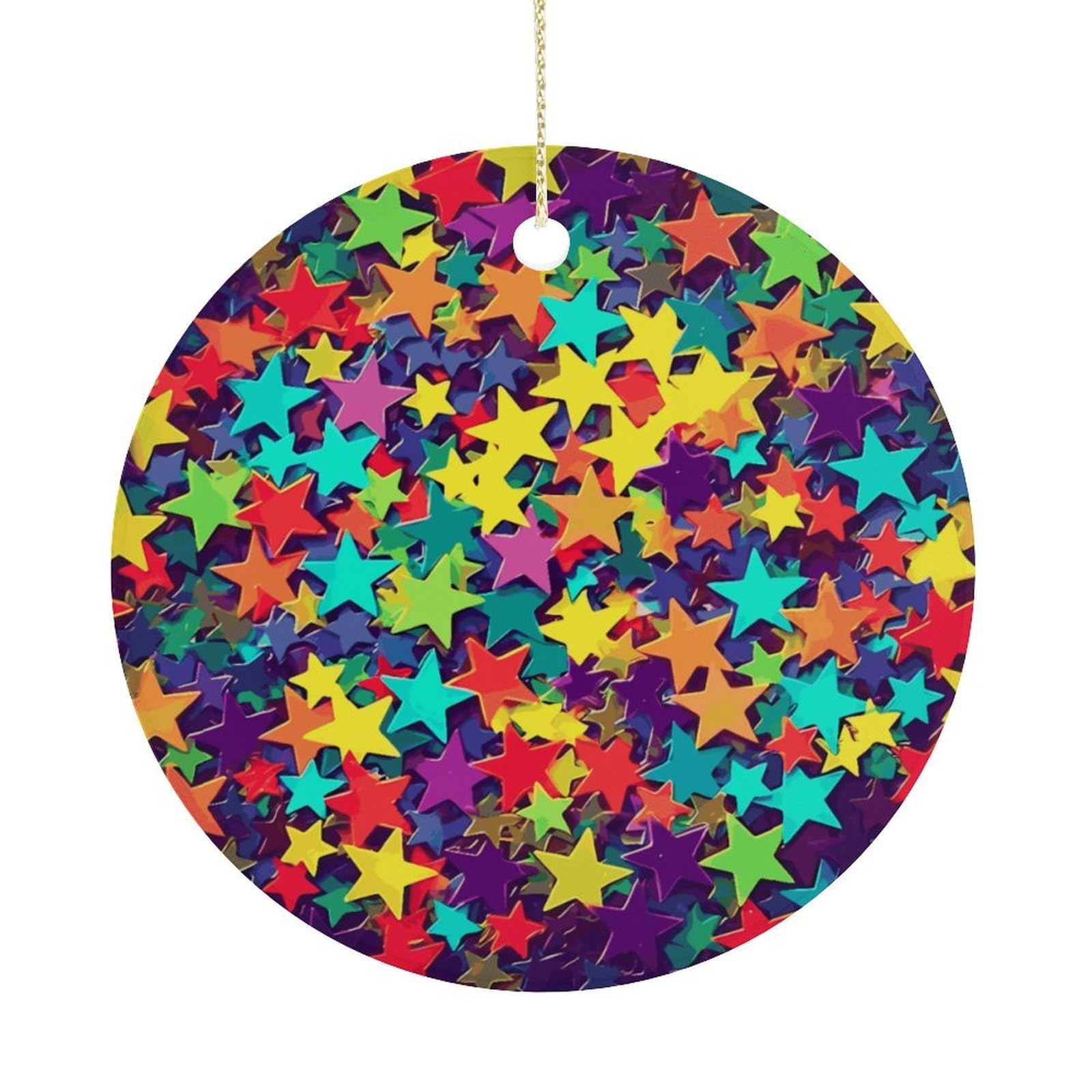Many Stars Christmas Ornaments Colorful Round Ceramic Ornament Christmas Hanging Decor Christmas Tree Decorations Xmas Keepsake for Women Men Xmas Holiday Party