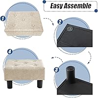 Vista 5 de BRIAN & DANY Taburete pequeño para pies, taburetes de lino con patas, reposapiés pequeño estable para sala de estar, beige