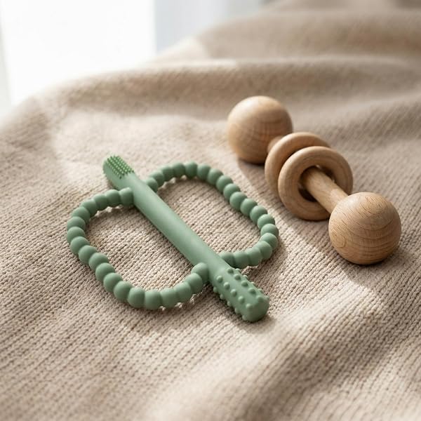 Nivofu 2 Pezzi Massaggia Gengive Neonati in Silicone, Giochi Dentizione Neonato Senza BPA, Anello Dentizione Refrigerante per Sollievo Dolore, Massaggiagengive Facile da Afferrare, Regalo Nascita - 2