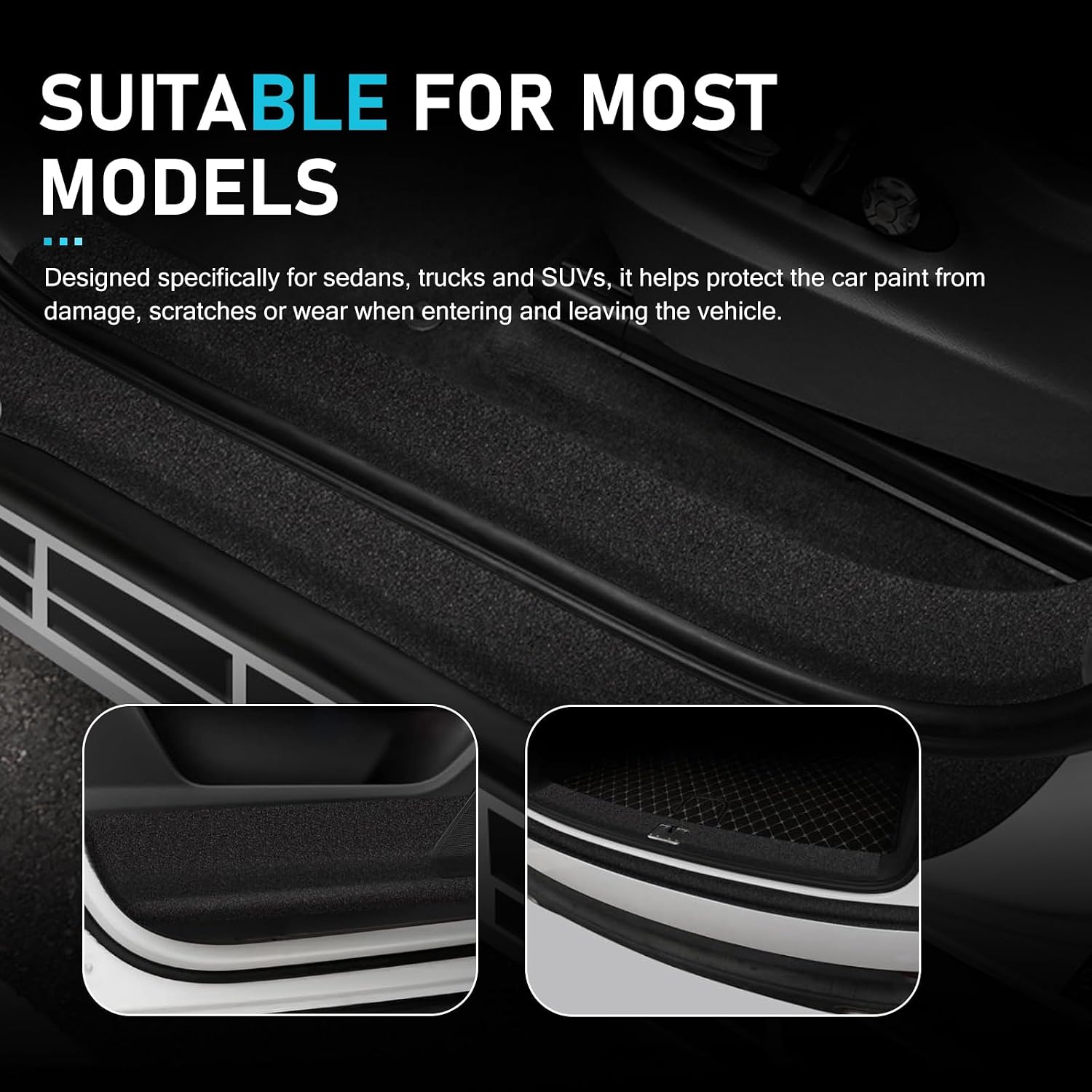 Car Door Entry Guard, 16.4 Ft Anti-slip Scratch Resistant Trunk Sill Scuff Trim, Flexible Cuttable Paint Protective Sticker, Universal Self-adhesive DIY Modification Part for Cars (Black)