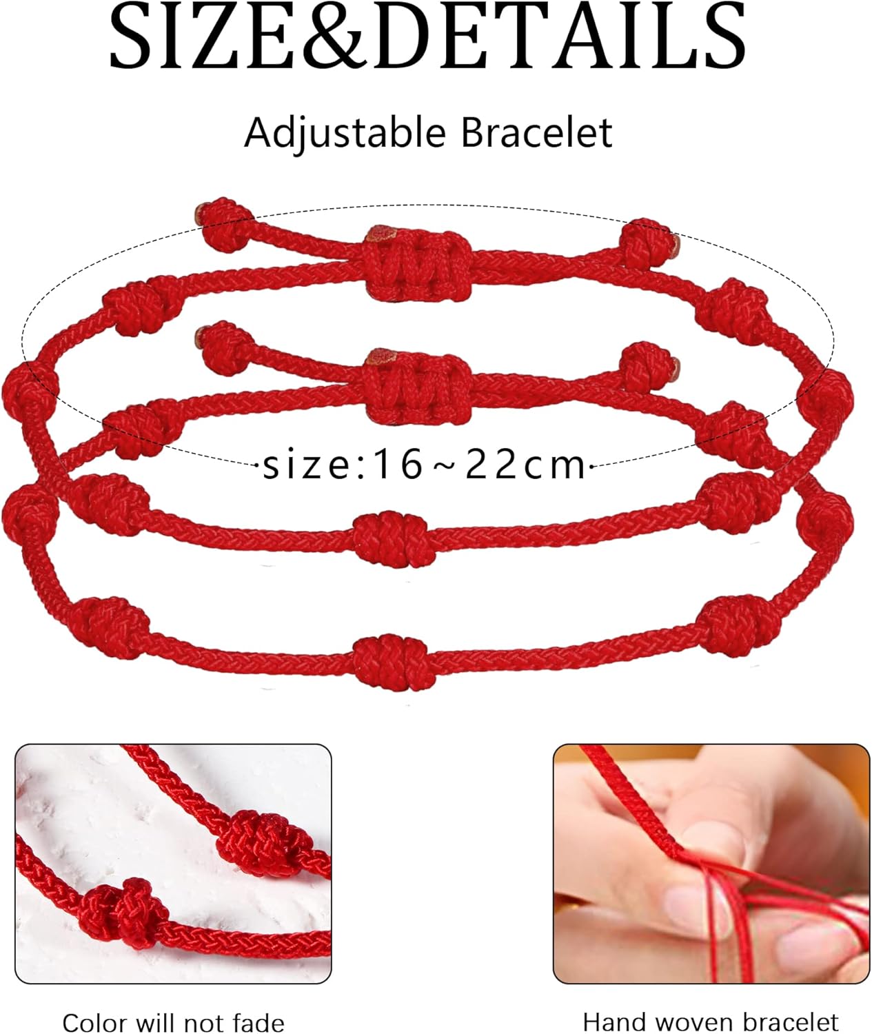 JENDEAR SHINE 7 Knot Bracelet, Kabbalah Red Bracelet, Red String Amulet Protect Good Luck Destiny, Suitable for Women Men Couple Mother Daughter - Image 6