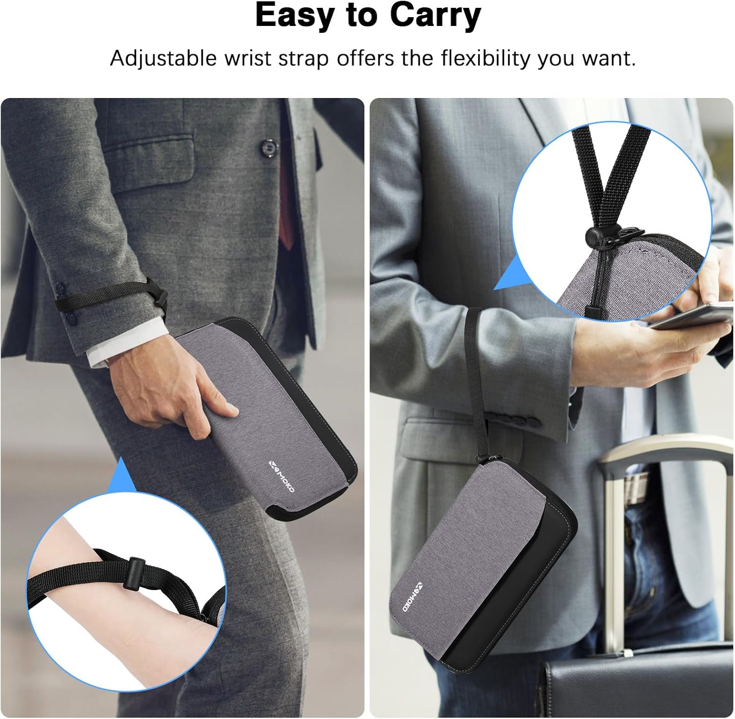 MoKo Family Passport Holder for 5, RFID Blocking Passport Wallet for Men Women, Travel Wallet Holder with Multiple Compartments, Travel Document Organzier for Cards, ID, Tickets, Keys, Gray - Image 5