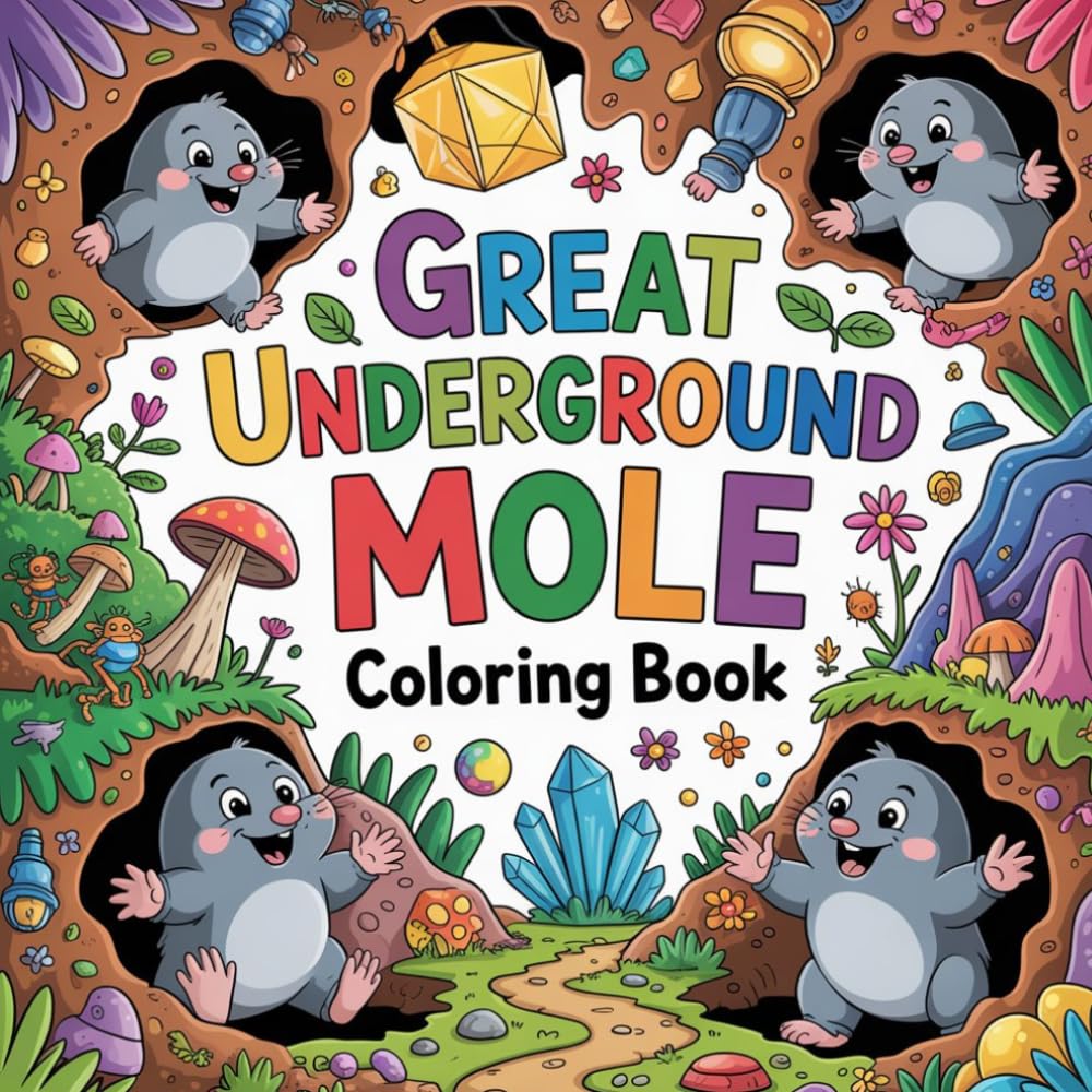 Great Underground Mole Coloring Book: mole mammal relaxation women coloring book, underground mole stress relief kids book, mole garden animal focus ... book, mole forest creature focus kids book