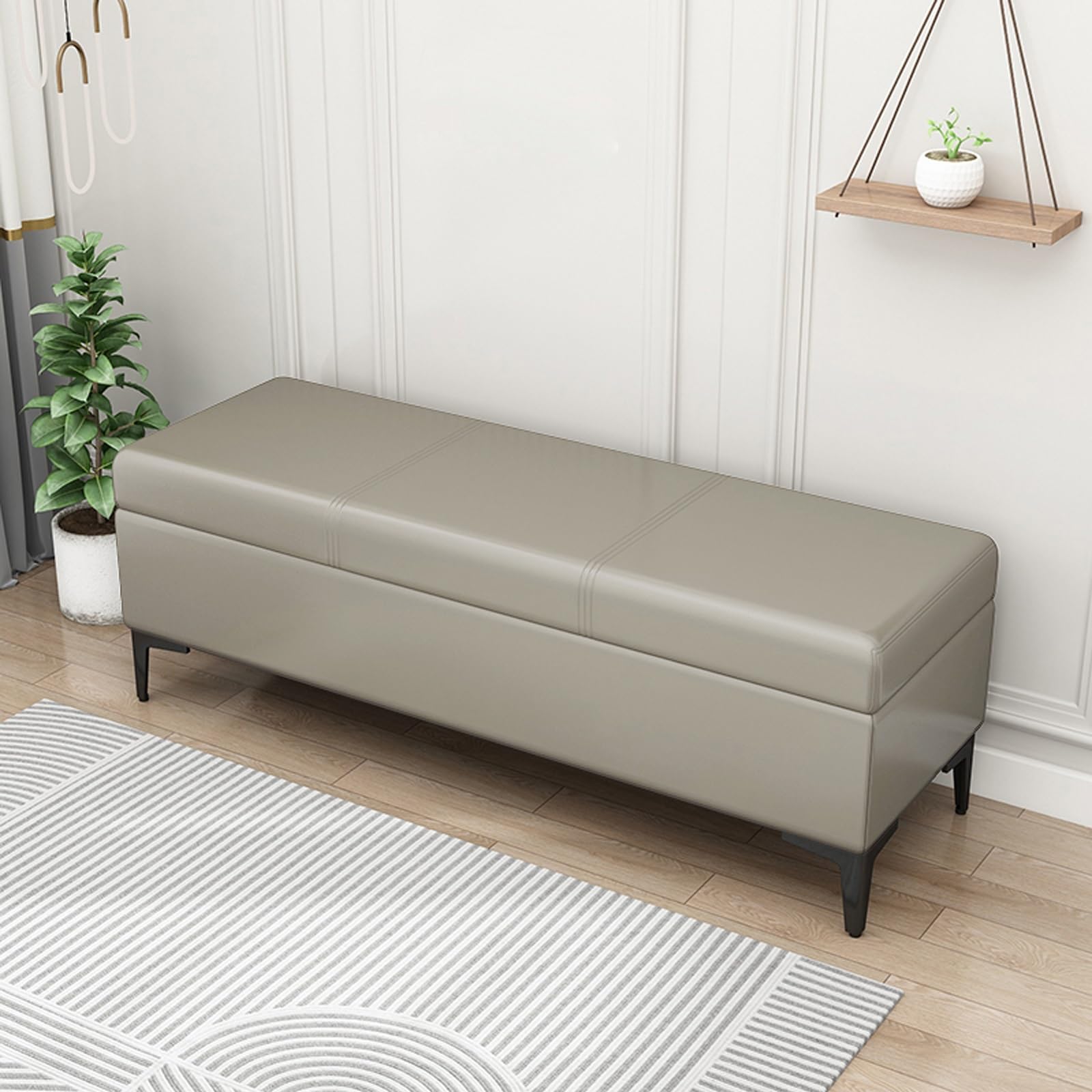 Banc ottoman de rangement extra-long en similicuir pour entrée et salon