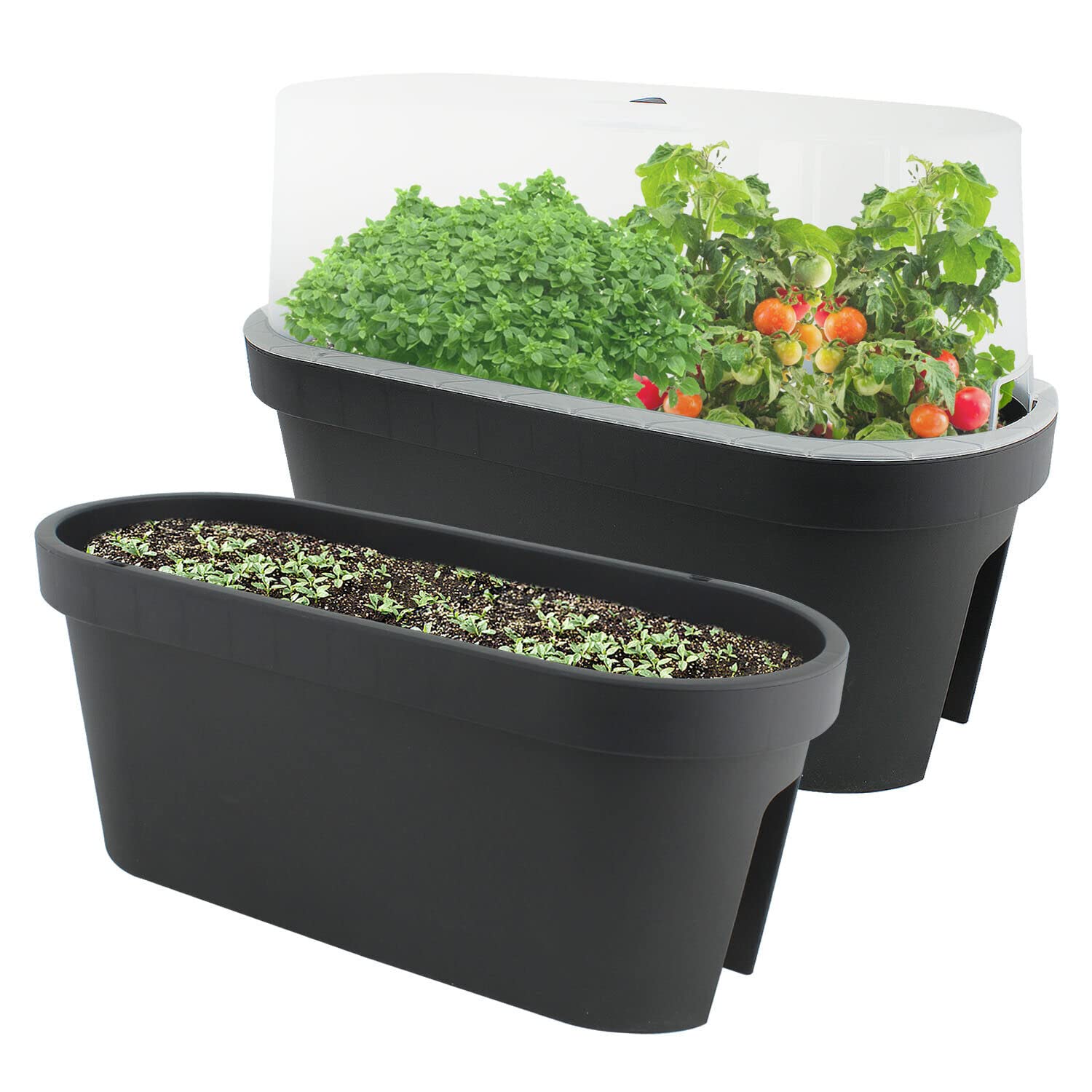 Flower Bridge Mini Greenhouse Planter With Cover | Balcony Veg Herb Grow Outdoor Propagation Railing | Terrace Box Trough Plant Pot