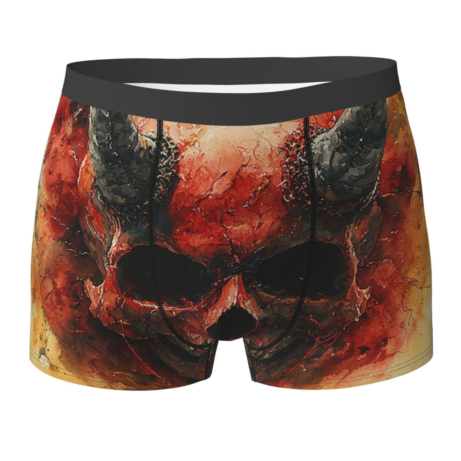Peiyeety Unisex Black Mens Boxer Briefs Underwear Moisture Wicking Trunk, Watercolor Satanic Skull Painting