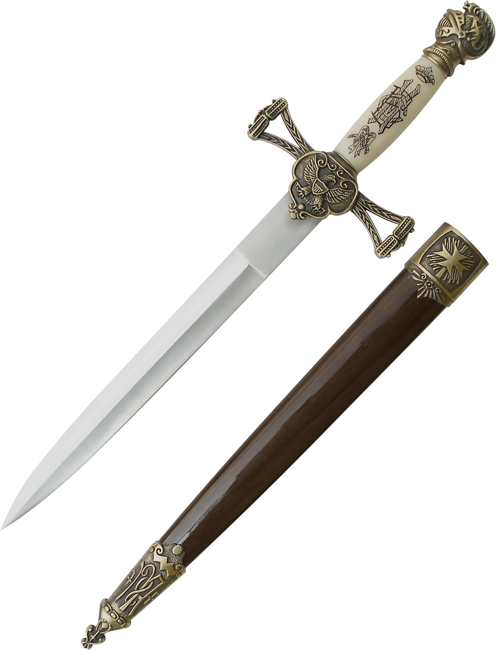 MASTER USA – Medieval Mini Short Sword, Stainless Steel Blade with Cast Metal Handle, Wood Scabbard – Fantasy, Collectible