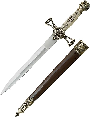 MASTER USA Mini espada corta medieval, hoja de acero inoxidable con mango de metal fundido, vaina de madera - Fantasía, coleccionable