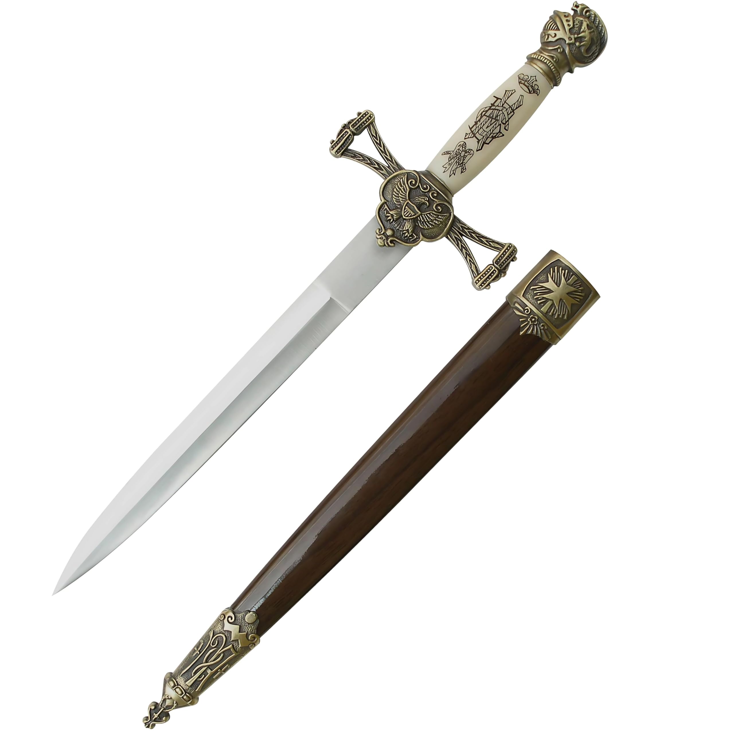 MASTER USA – Medieval Mini Short Sword, Stainless Steel Blade with Cast Metal Handle, Wood Scabbard – Fantasy, Collectible