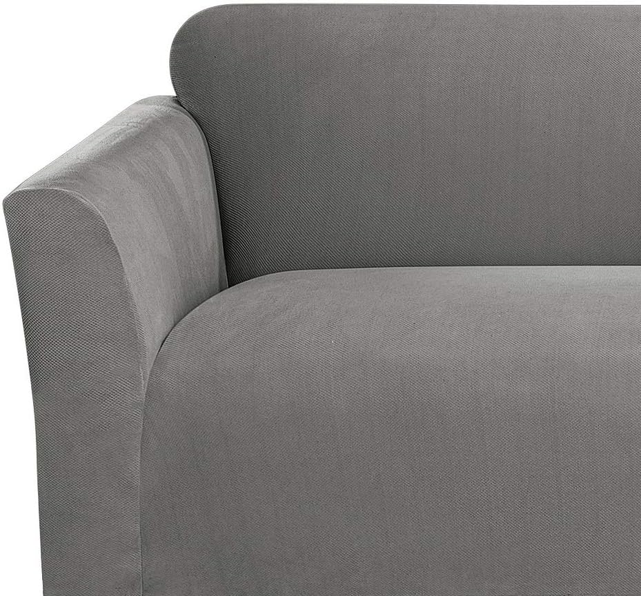 Surefit Sure Home Décor Stretch Morgan Box Cushion Loveseat One Piece Slipcover, Form Fit, Polyester/Spandex, Machine Washable, Gray Color : Home & Kitchen