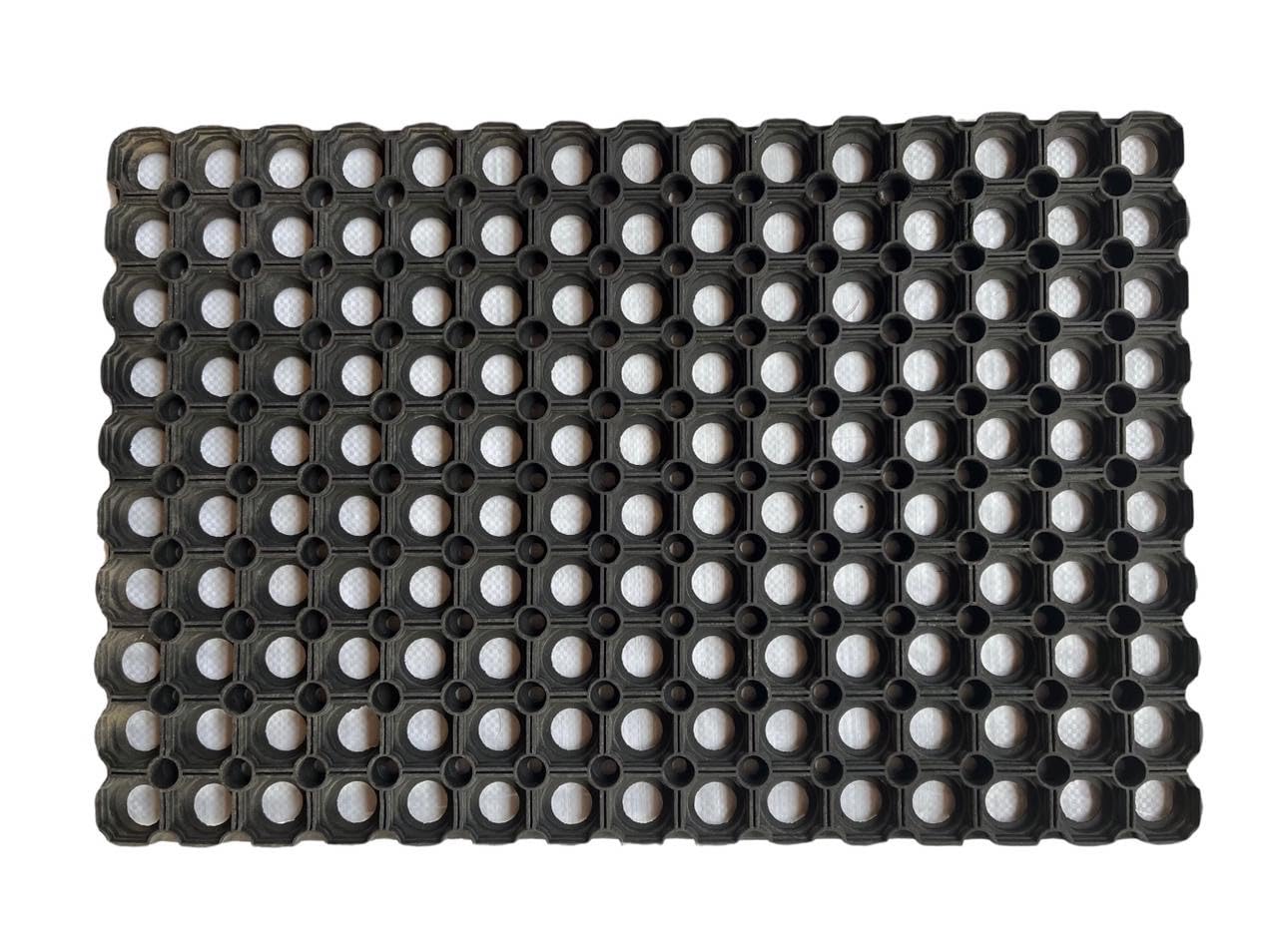 Heavy Duty Rubber Hollow Door Mat 22mm Thick | Set of 2 | Anti Slip Waterproof Outdoor Floor Mat for Home, Bathroom, Office & Main Entrance | Black | 40×60 cm
