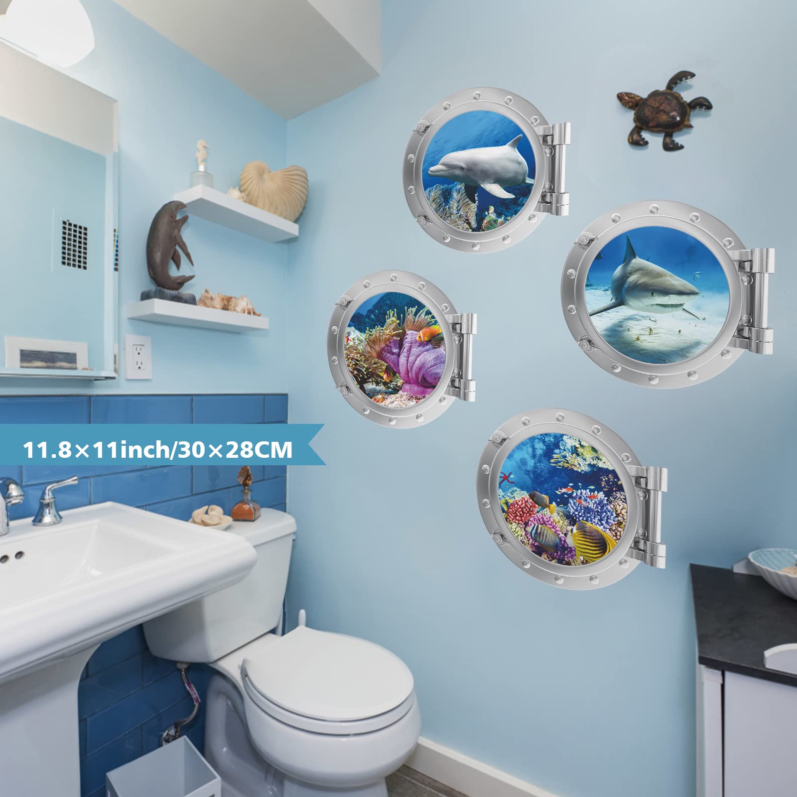 Adesivi Murali 3D Sottomarino - 4 Pezzi Oblò Oceano Per Bambini - Foto 9