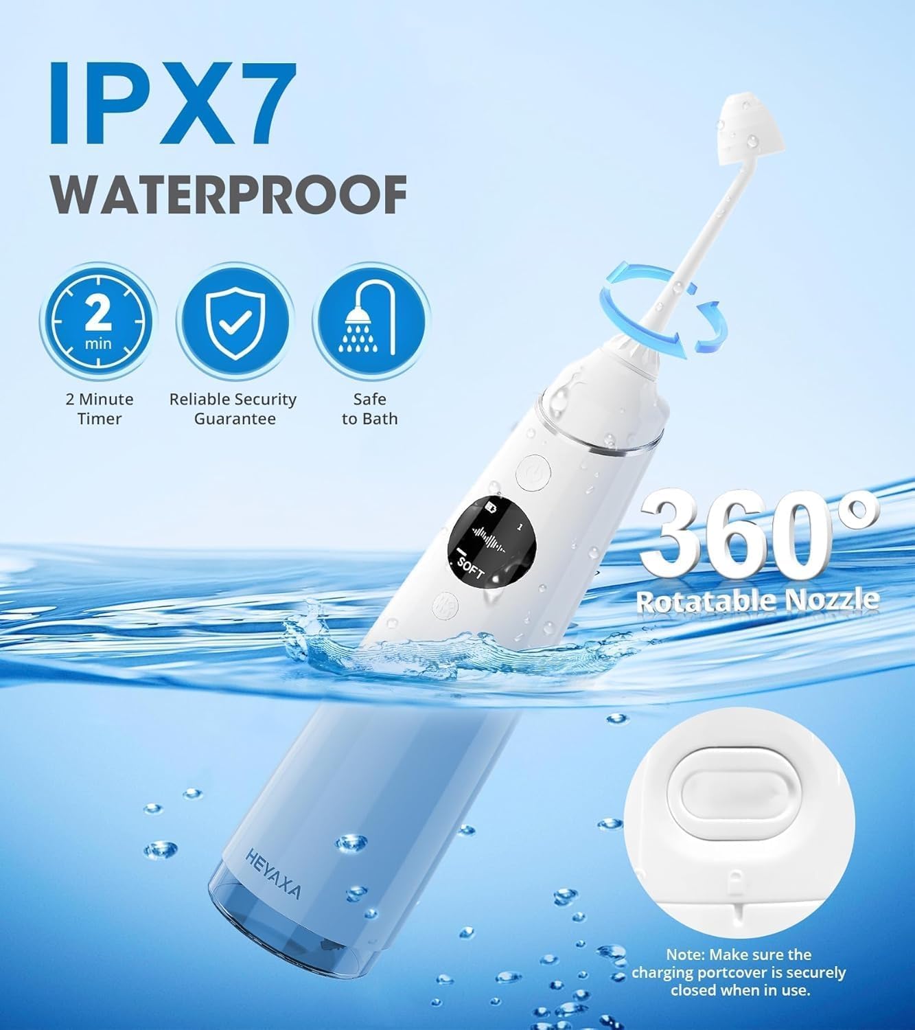 Hydropulseur dentaire pour le nettoyage des dents avec 4 modes de pression, irrigateur buccal sans fil de 300 ml, étanchéité IPX7 et 6 embouts de jet