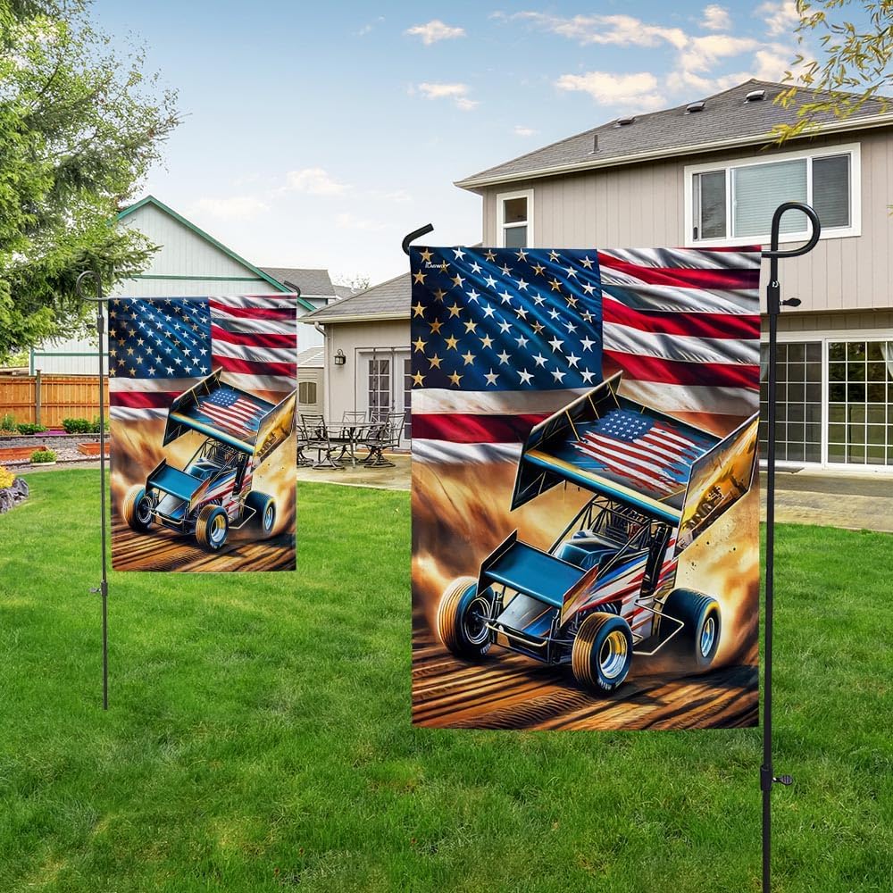 American Flag-Sprint Car Racing. Dirt Track Racing American Flag MLN2787F, House Flag (29.5" x 39.5")-USA Flags Premium Polyester-Decorative Indoor Outdoor Flag