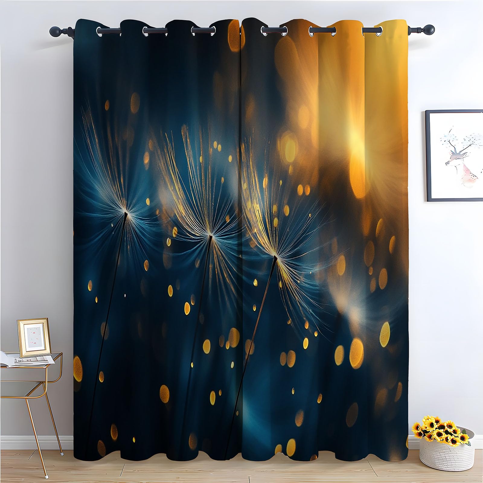 WIKEO Floral Blackout Curtains for Living Room Bedroom Natural Flower Pattern Eyelet Curtain Botanical Thermal Insulated Noise Reducing Drapes Window Treatment-52 W x 96" L (Pack of 2)