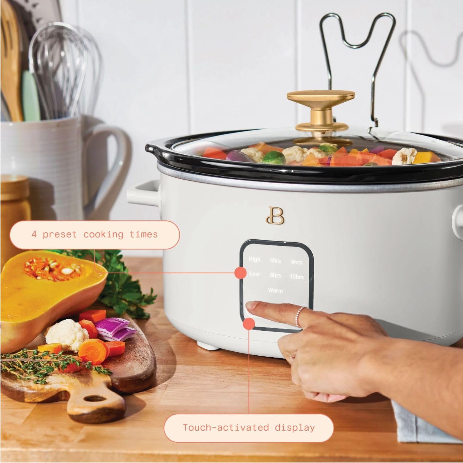 4-Qt Digital Slow Cooker with Smart Touch Screen, Removable Pot, Timer Presets, Ideal for Small Families