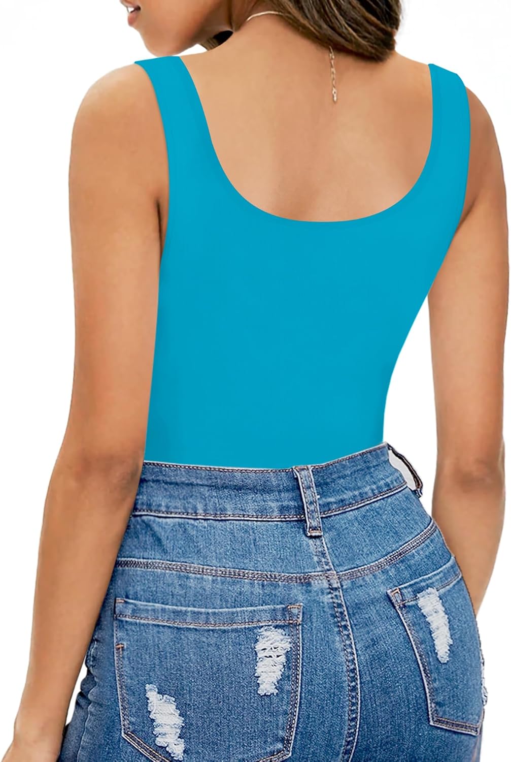 MANGOPOP Women's Tank Top Bodysuit Scoop Neck Sleeveless Body Suits Sexy U-Back Backless Going Out Tops - Image 3