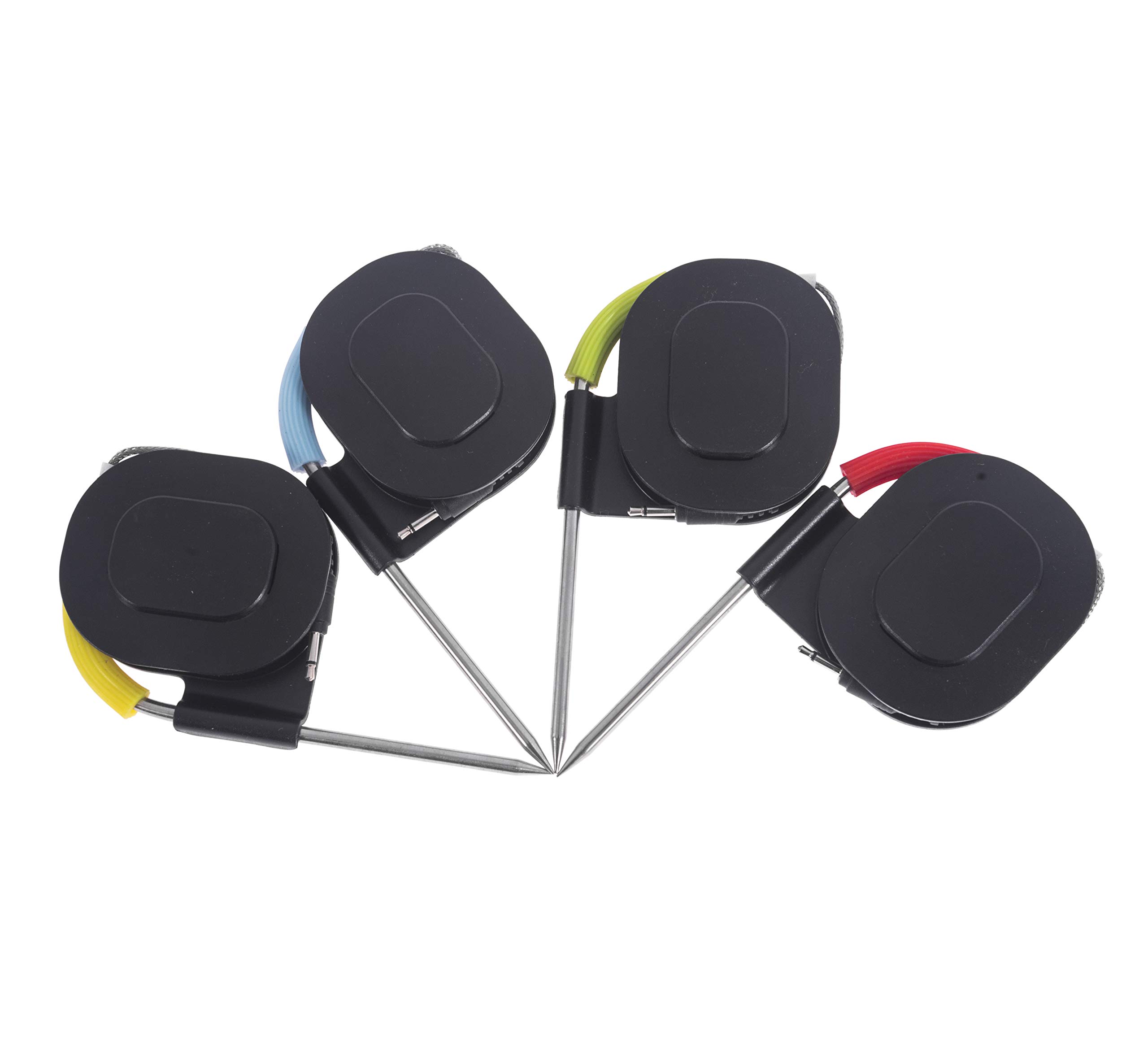 DELSbbq Lot de 4 sondes à viande de rechange, compatibles avec les appareils Weber iGrill & Connect, manchons à code couleur, ensemble de sondes de température de viande avec organisateur de bobine