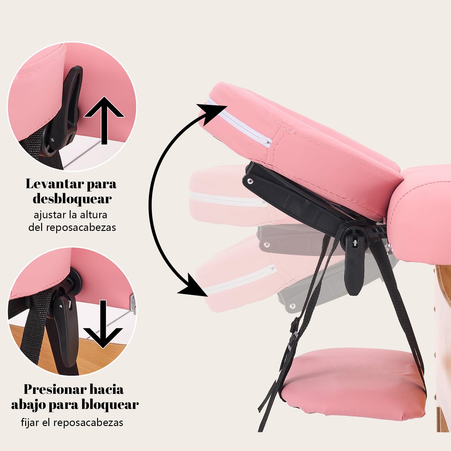 kidol&shellder® Cama de Masaje 70cm, Plegable portátil, 250kg Capacidad, 9cm Acolchado PU, Bolso de Transporte, Respaldo Desmontable, Rosa