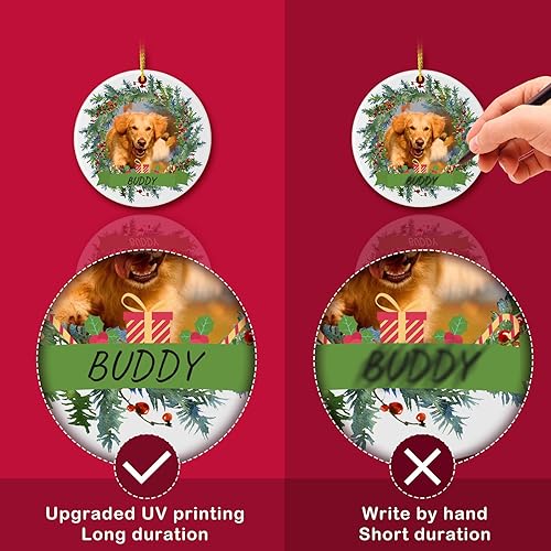 Miniatura 4 de witfox Adornos personalizados de perro para árbol de Navidad con nombre de foto, adorno personalizado para mascotas Navidad 2024, adornos de primera