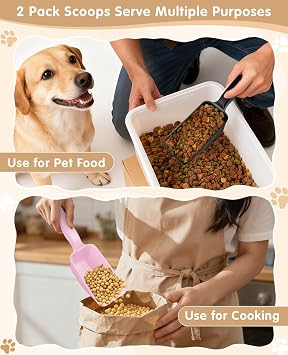 2-Pack Dog Food Scoop 1 Cup, Plastic Pet Food Measuring Scoop With Measuring Lines (1/2 & 1 Cup Markings) for Dogs, Cats, Fish, Bird(Black and Pink)