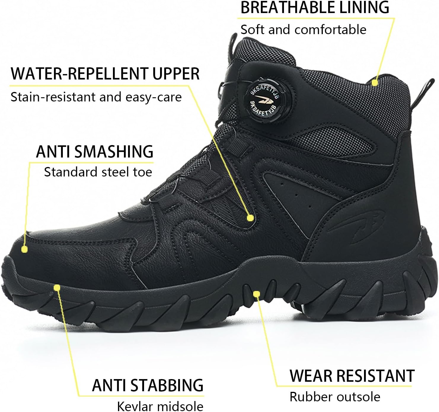 Steel Toe Work Shoes for Men Women Lightweight Safety Boots | Comfortable, for industrial & construction, outdoor work, slip-resistant, breathable