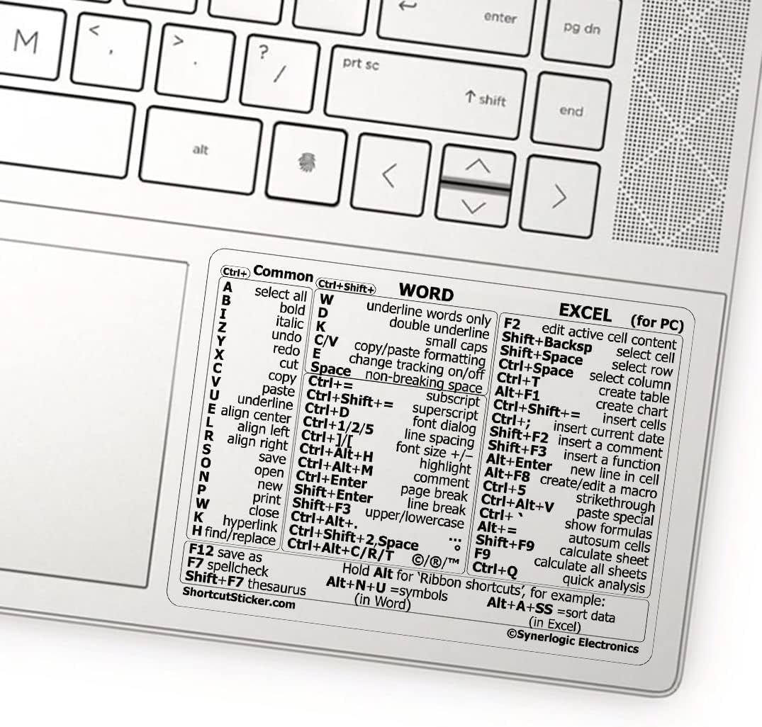 Generic CLOUDTAIL Microsoft Word/Excel (for Windows) Reference Guide Keyboard Shortcut Sticker, Laminated, No-Residue Vinyl (Clear/Small) 5pcs SET