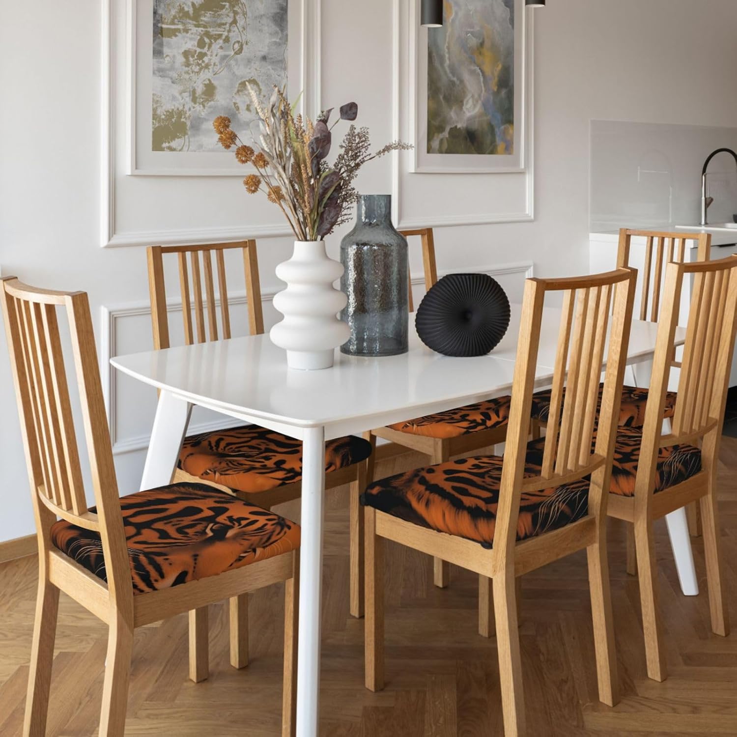 Orange Tiger Leopard Print Square Cushion Covers 6 Pcs Set Elastic Non-Slip Seat Cushion Slipcovers Pet Furniture Protectors for Chair, Sofa