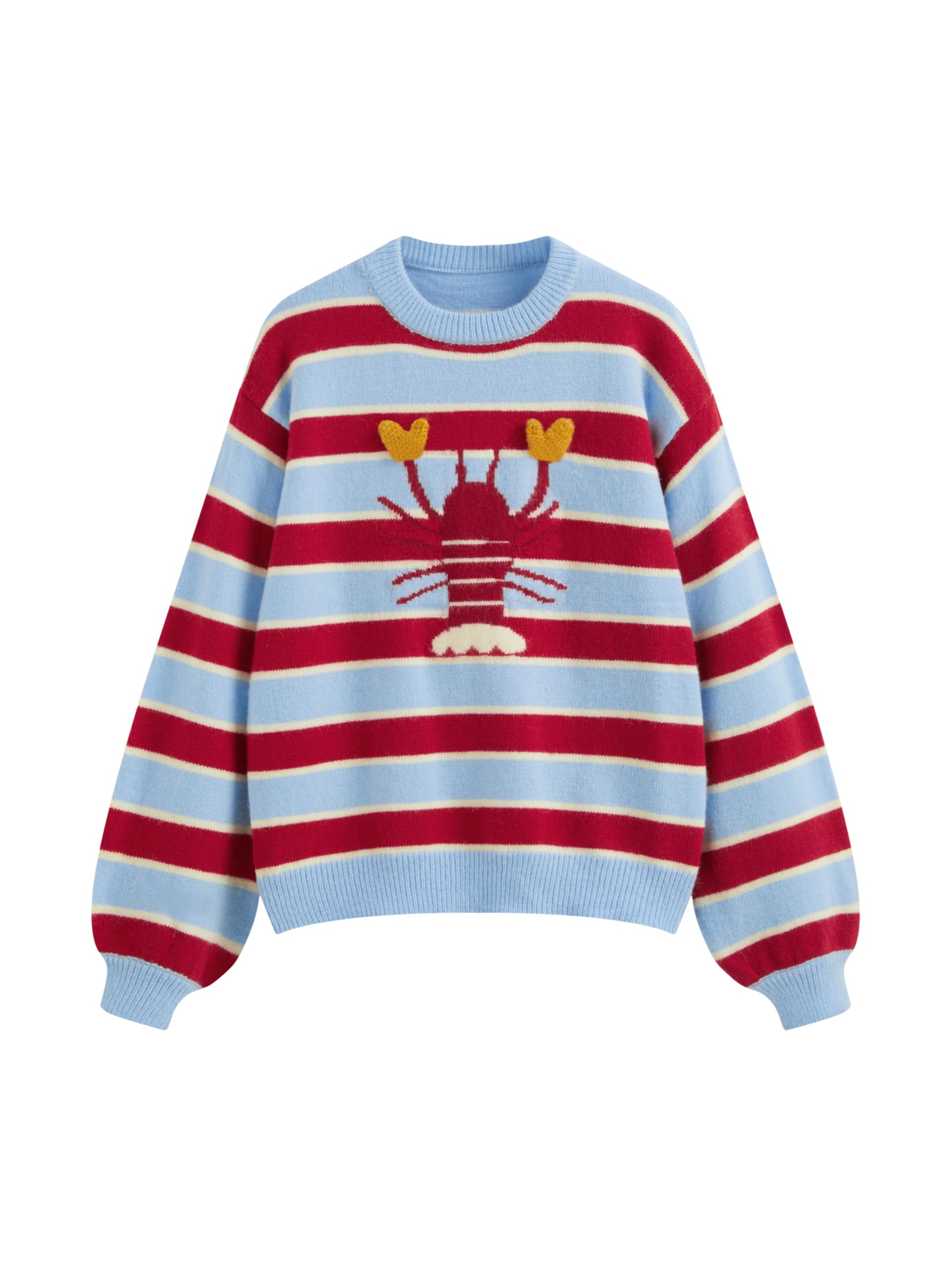 CIDER Knit Lobster Pattern Striped Round Neckline Oversized Sweater