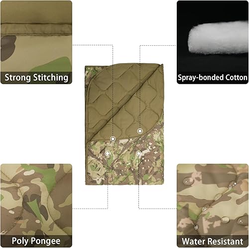 Vista 220 de LOOGU Manta de camuflaje con aislamiento impermeable para acampar al aire libre, senderismo, caza, supervivencia, mochilero, picnic Alpha Green