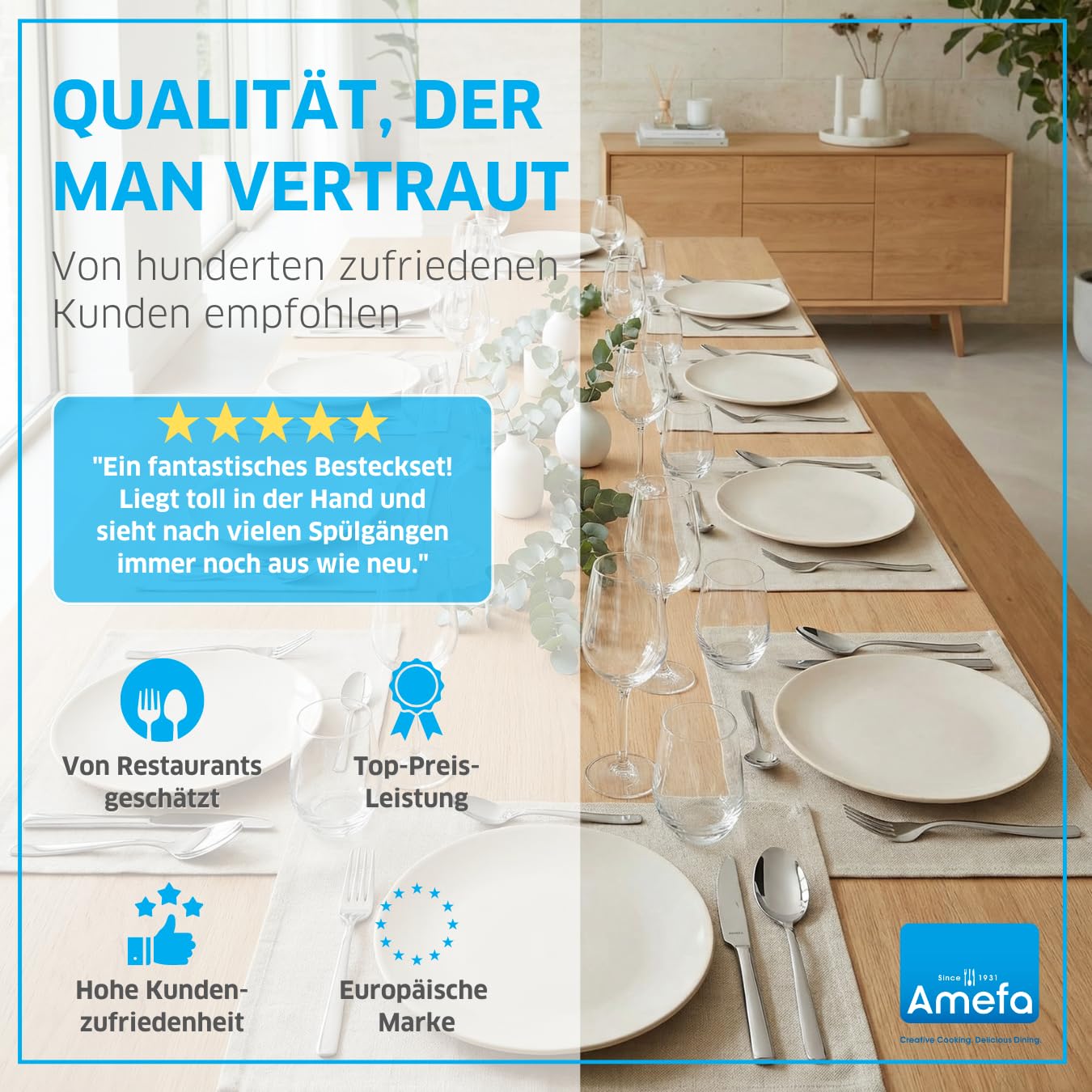 Amefa Fresh Besteckset 12 Personen, Besteck Set 60-teilig, Edelstahl Rostfrei, Besteck Spülmaschinenfest, Essbesteck, Tafelbesteck