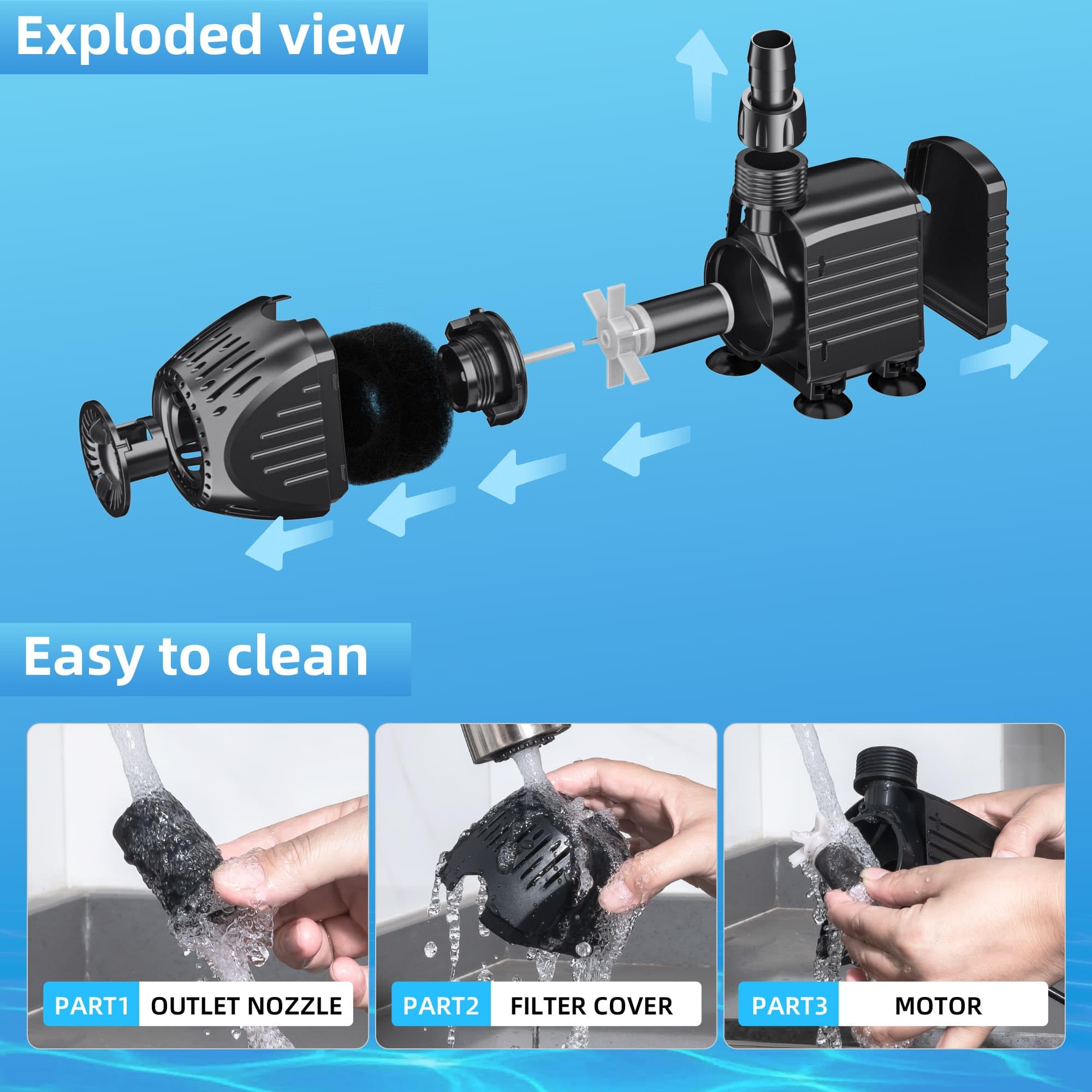 Biling Ultra-Quiet Submersible Pump for Aquarium 1520L/H - Image 4