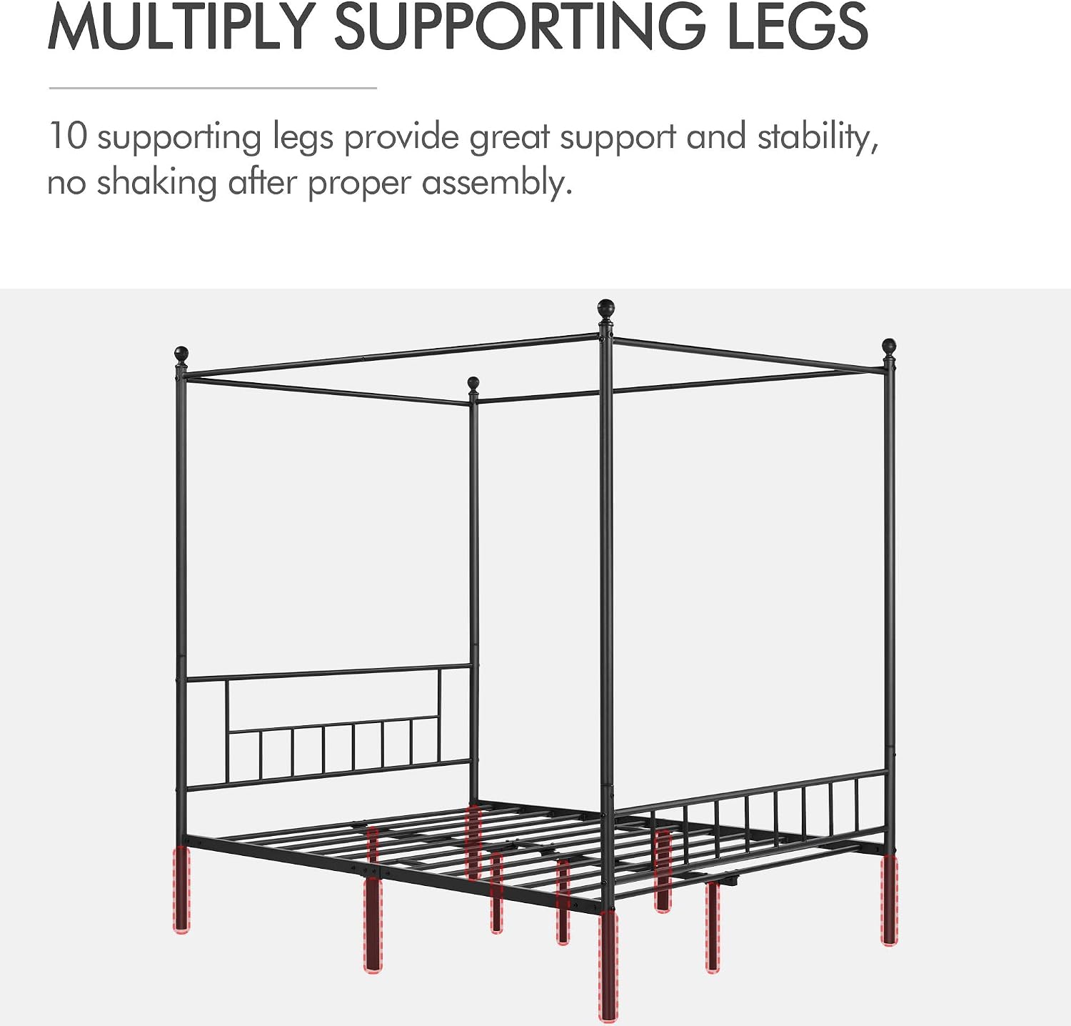 Yaheetech Metal Canopy Platform Bed Frame Four-Poster Canopied Bed Mattress Foundation with Headboard and Footboard Sturdy Slatted Structure No Box Spring Needed Easy Assembly Full Black