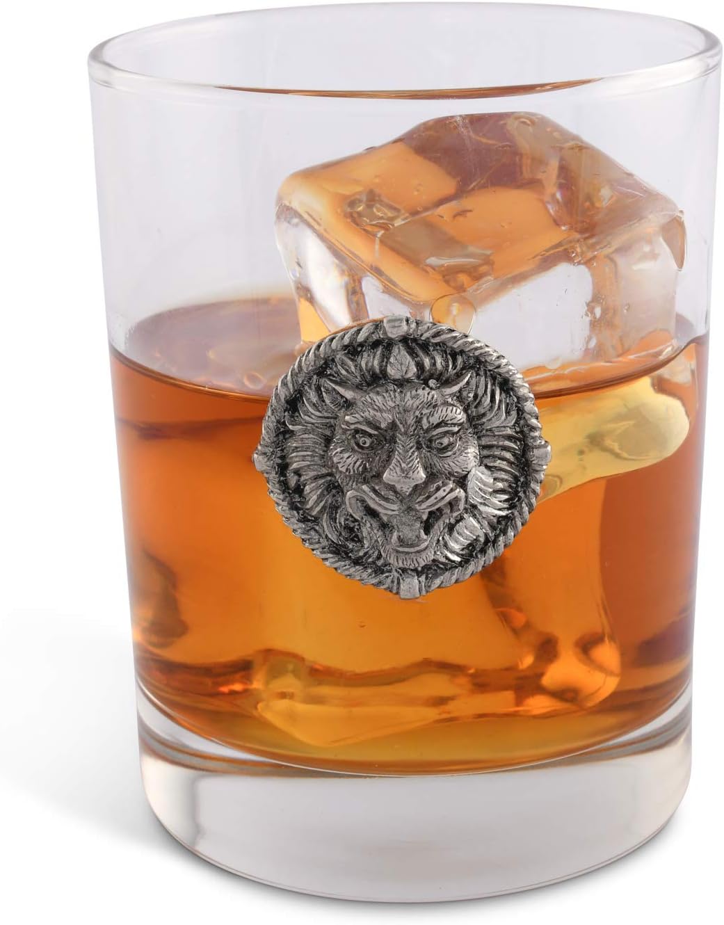 Vagabond House Pewter Lion Head Accent Double Old Fashion/Bar/Whiskey/Juice/Rocks Glass Regal Tumbler Sold as Single 4.5 inch Tall 8 oz