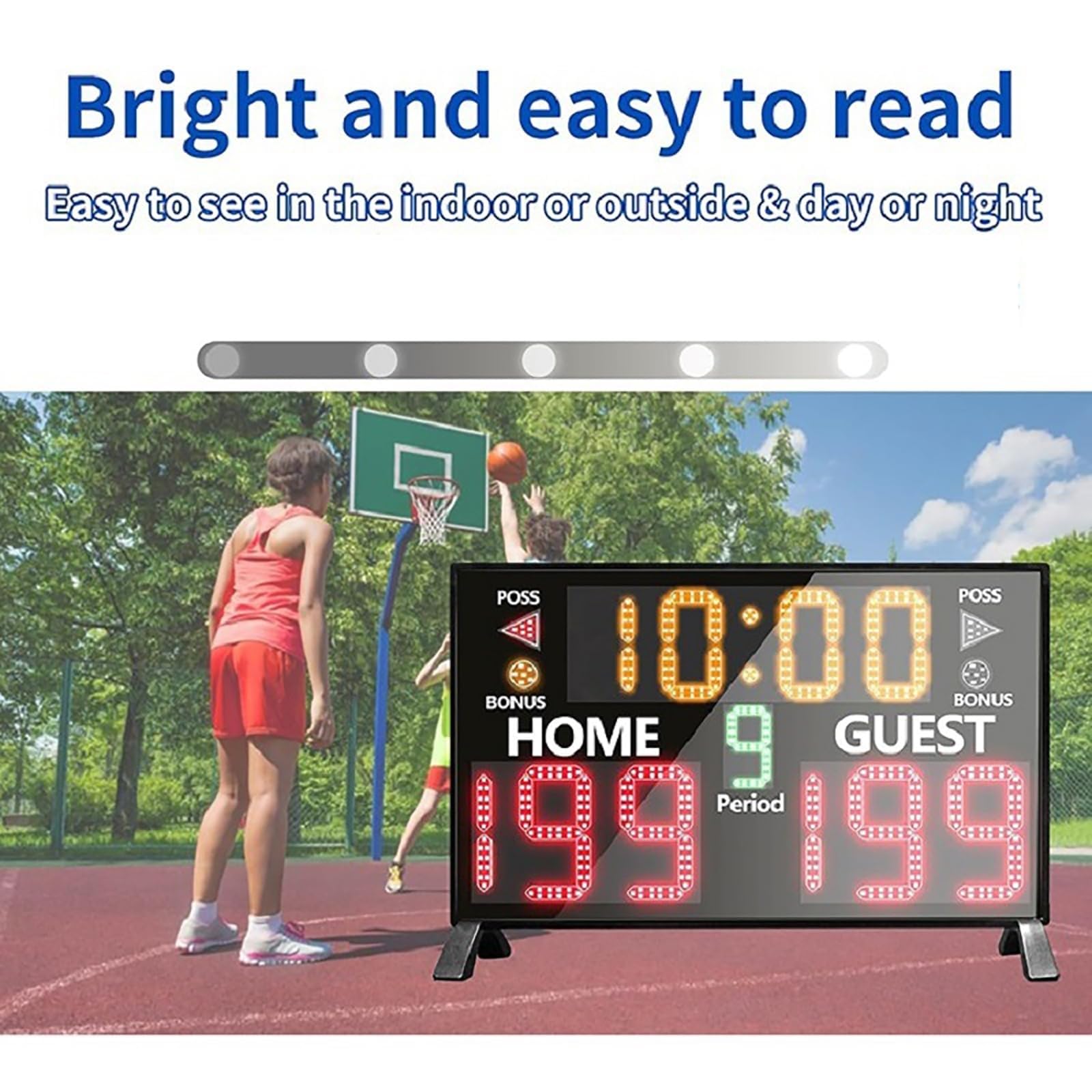 Marcador digital LED de baloncesto con control remoto, instalación de mesa y pared, reloj temporizador, función de zumbador, 5 niveles de brillo
