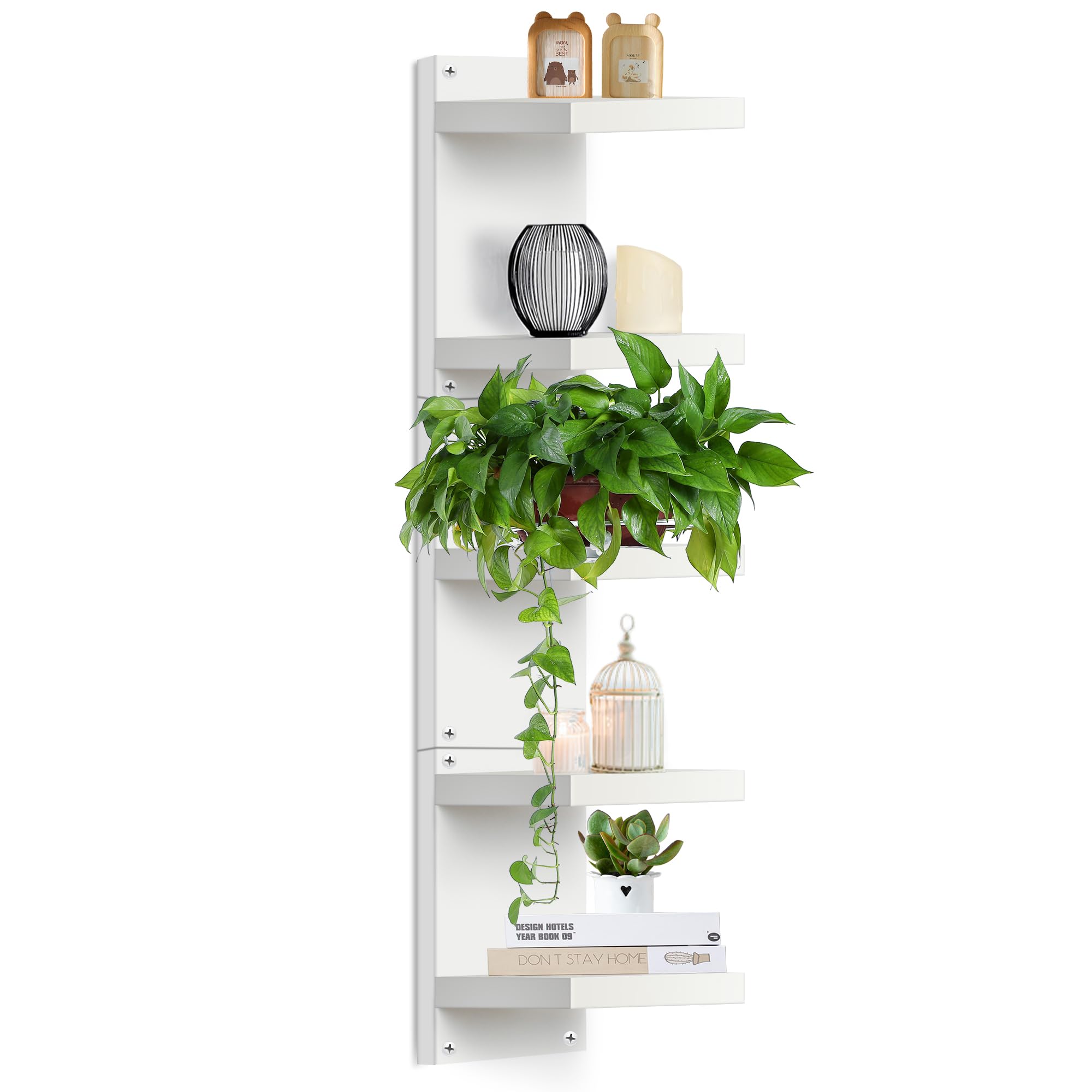Defined Deco 5 Tier Wall Shelf Unit-47 White-Vertical Column Lack Display Floating Shelf,Narrow Smooth Laminate Finish - Vertical Wall Decor Mount Floating Storage Home Decor Tall Tower Utility Shelf