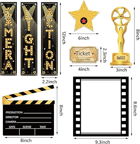 Miniatura 2 de 32 piezas de decoración de fiesta nocturna de película, luces de cámara, recortes de acción de alfombra roja, decoraciones de fiesta con temática de