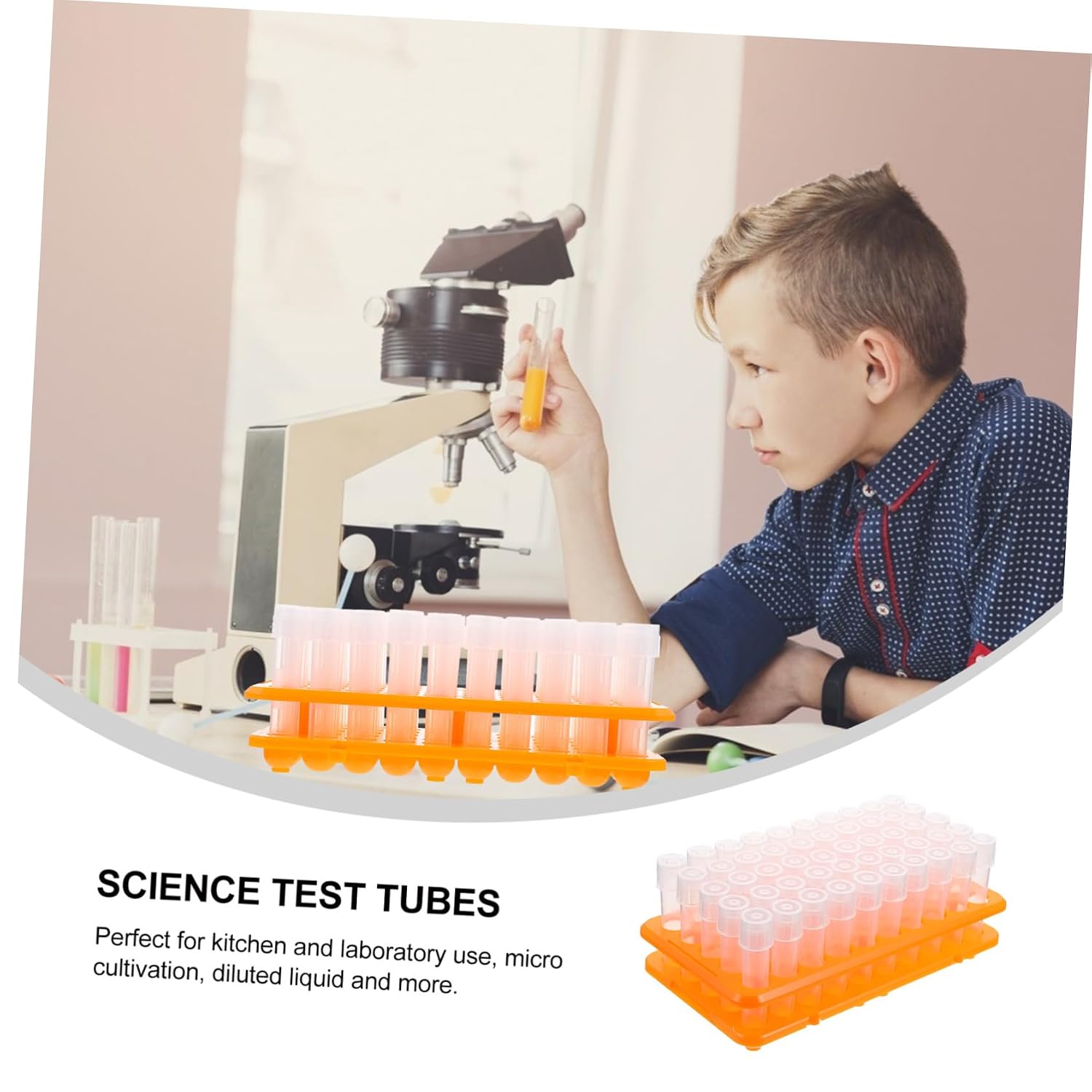 100pcs Lab Test Tubes Secure Cap Test Tube Storage Rack for Students Random Color