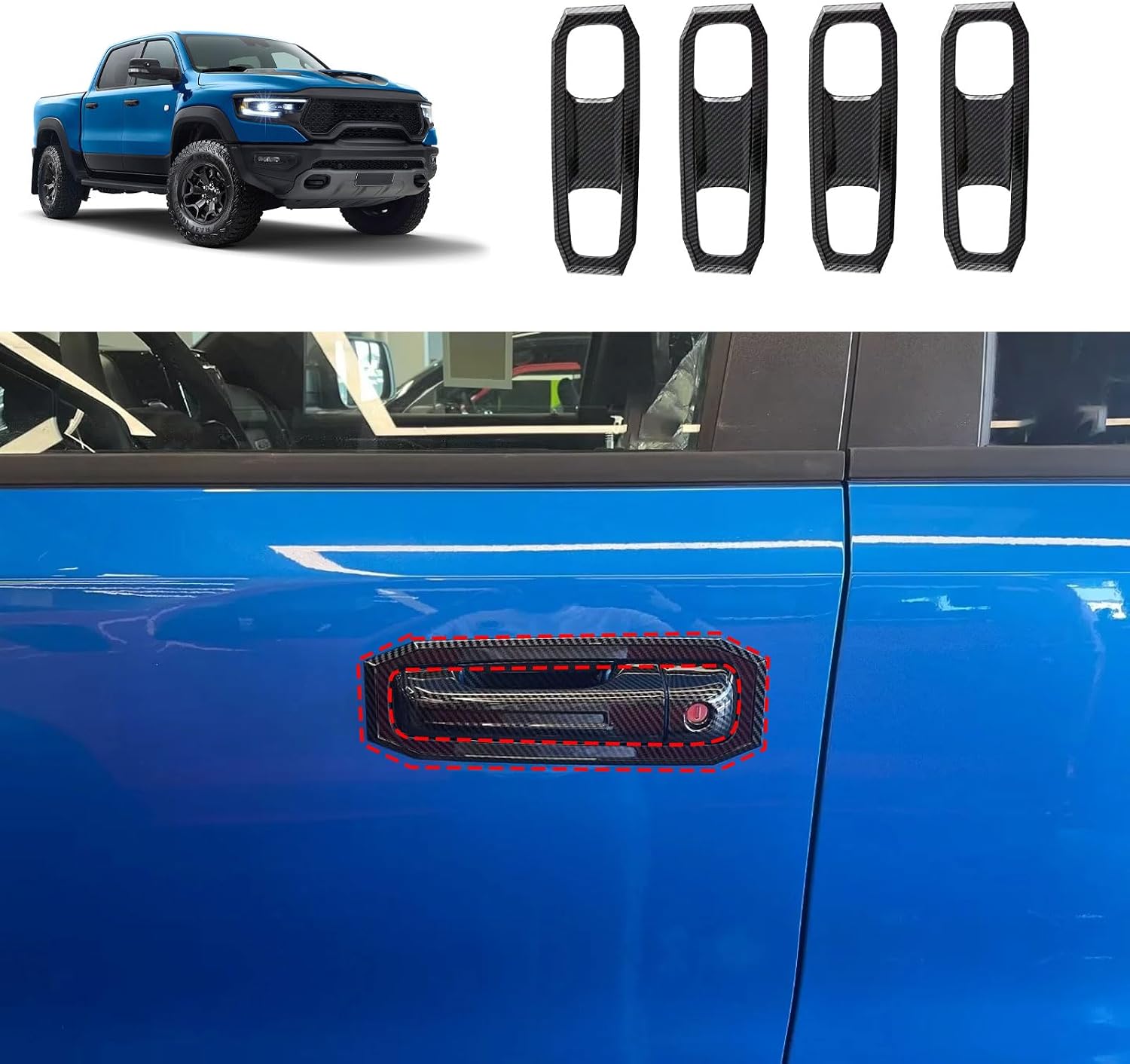 Exterior Door Handle Covers Compatible with Dodge Ram 1500 2023 2022 2021 Door Handle Cup Bowl Cover Trims Exterior Car Accessories ABS 8PC(Carbon Fiber Style)