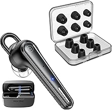 6 Pairs Earphone Tips & Bluetooth Headset V5.1 with 500mah Charging Case Dual Mic Noise Cancelling Hands-Free Earphones for Office Driver