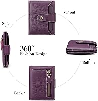 Vista 4 de FALAN MULE - Cartera de cuero auténtico para mujer, pequeña plegable , compacta, con interferencia de radiofrecuencia (RFID)