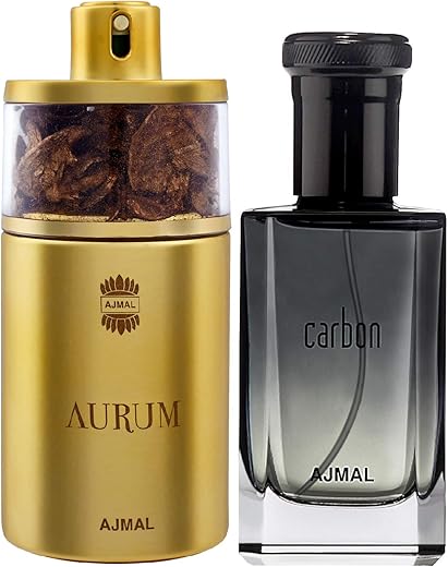 Ajmal Aurum EDP Fruity Floral Perfume, 75ml For Women & Carbon EDP Citrus Spicy Perfume, 100ml For Men (Spray)
