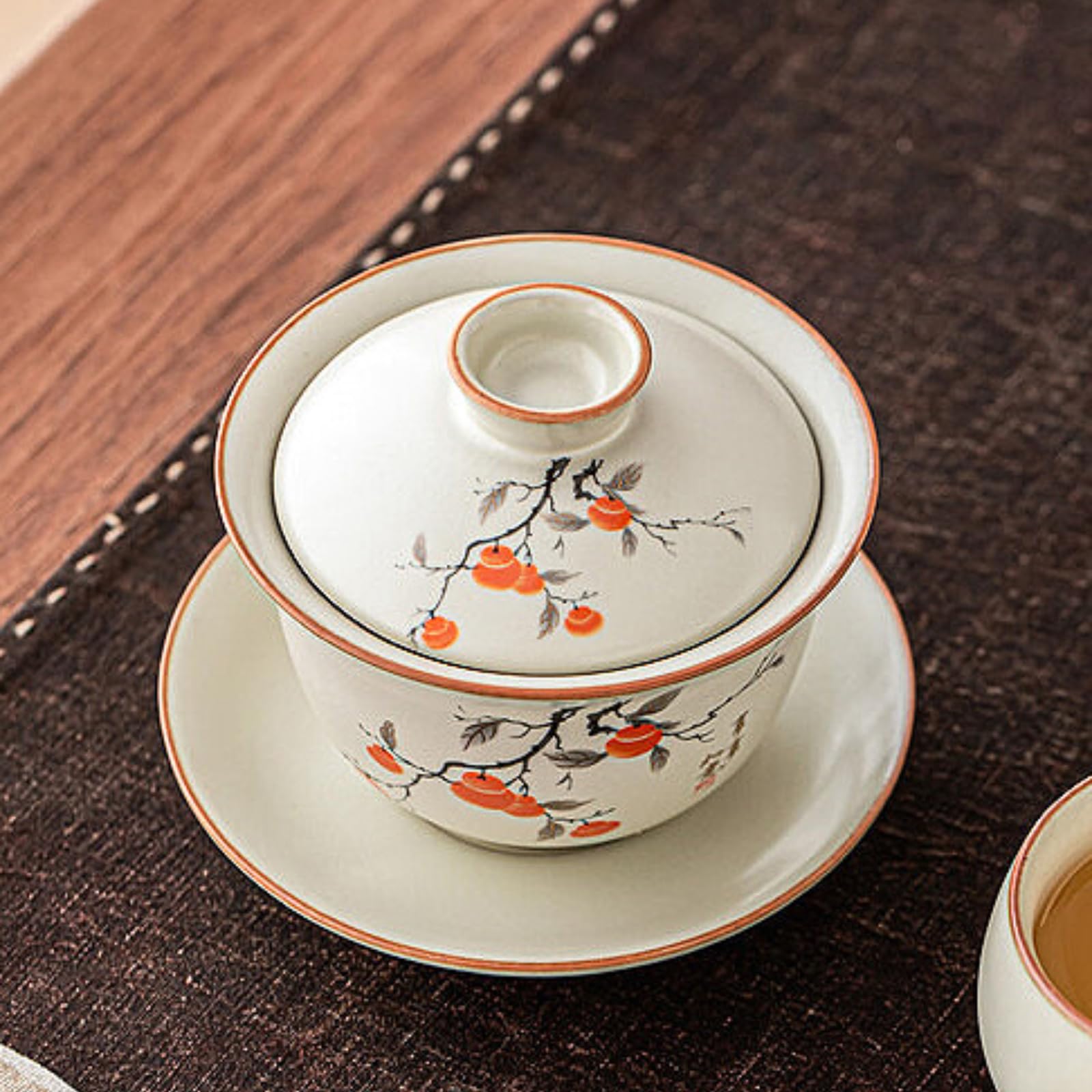 Service à thé Kungfu Ruyao vaisselle céramique beige avec Gaiwan 160 ml pour théière et tasses