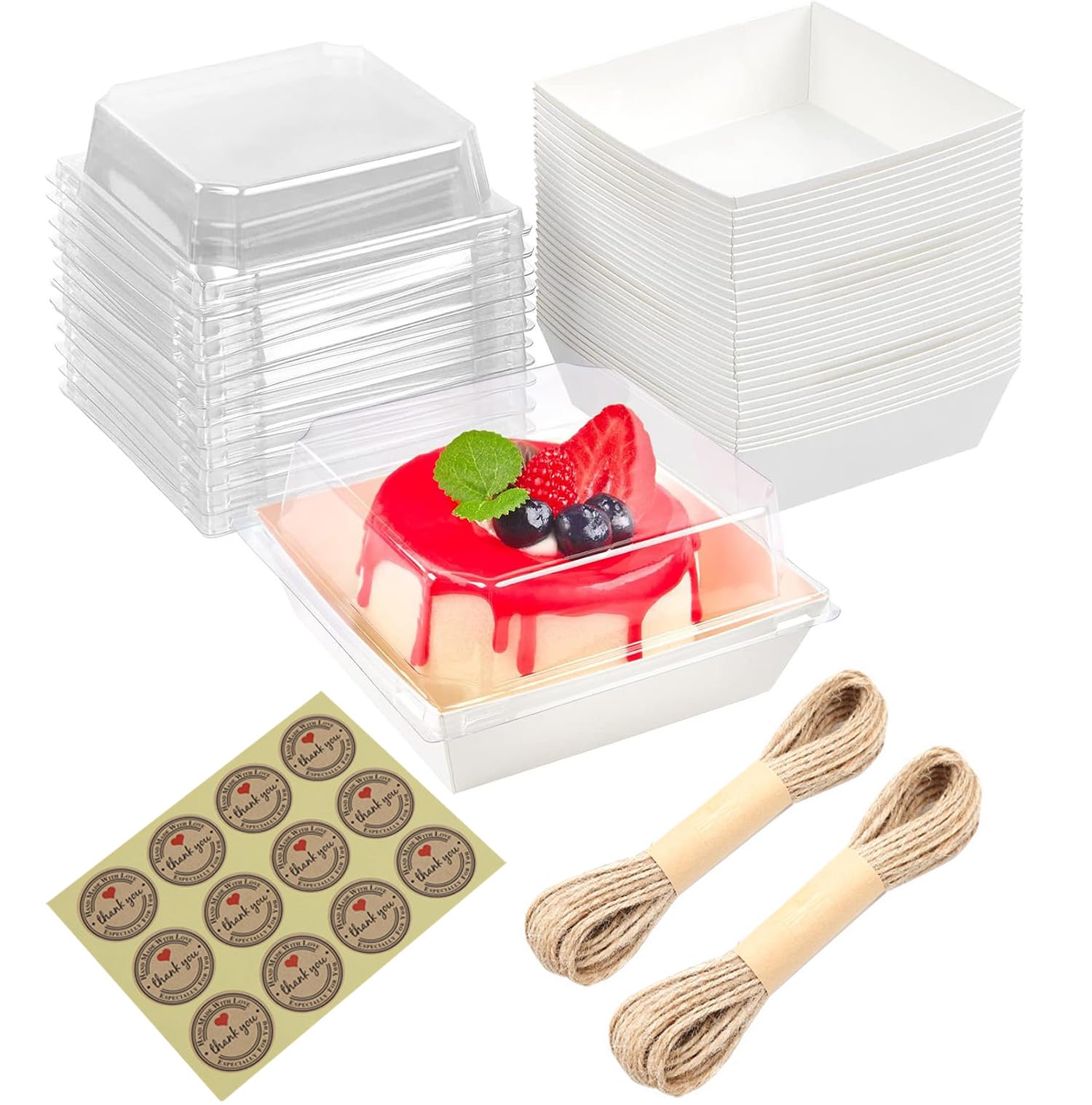 PIPITA Confezione da 50 scatole da forno, piccole scatole per dessert, mini scatole di carta per torte, 10 cm, scatole trasparenti usa e getta, contenitori per biscotti, macaron, fragole, prodotti da