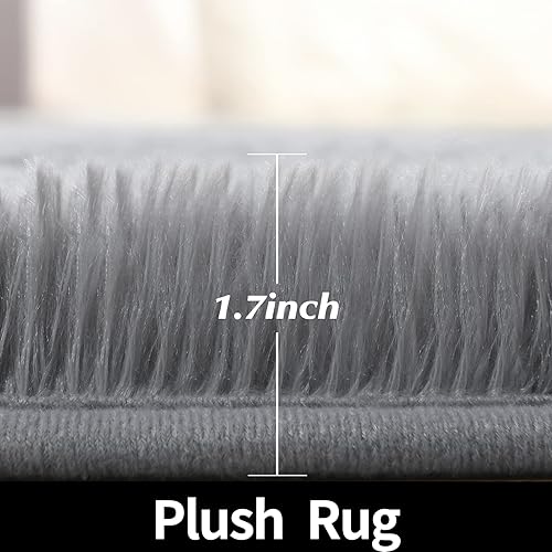 Miniatura 2 de FlyDOIT Alfombra redonda gris para dormitorio, alfombras circulares súper esponjosas para guardería de bebé, alfombra peluda de 5 x 5 pies para